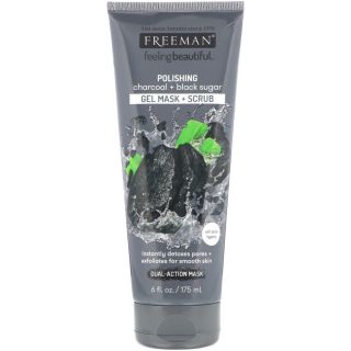 Freeman Beauty, Feeling Beautiful, Brightening Exfoliating Cosmetic Mask Gel, Charcoal + Black Sugar, 6 fl oz (175 ml)
