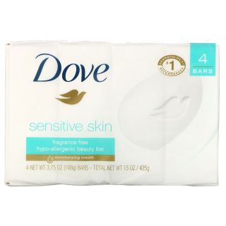 Dove, Sensitive Skin Bar Soap, Fragrance Free, 4 Bars, 3.75 oz (106 g) Each
