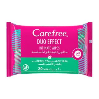 Carefree Duo Effect Intimate Wipes With Green Tea And Aloe Vera 20pcs