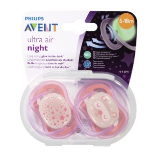 Avent Ultra Air Night Glow In The Dark Pacifier 6-18m - pink