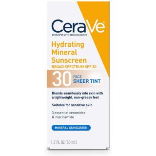 CeraVe Tinted Sunscreen with SPF 30 | Hydrating Mineral Sunscreen With Zinc Oxide & Titanium Dioxide | Sheer Tint for Healthy Glow | 1.7 Fluid Ounce
