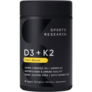 Sports Research Vitamin K2 + D3 with Organic Coconut Oil for Better Absorption
