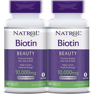 Natrol, Biotin, 10,000 mcg, Pack of 2 Bottles, 100 Tablets Each