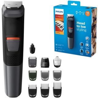Philips 11-in-1 All-In-One Trimmer, Series 5000 Grooming Kit for Beard, Hair & Body with 11 Attachments, Including Nose Trimmer, Self-Sharpening Metal Blades, UK 3-Pin Plug - MG5730/33