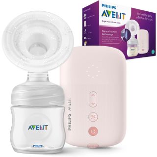 Philips Avent SCF395/11 Single Quiet Electric Breast Pump with Massage Cushion, 8 Stimulation Settings and 16 Extraction, 125 ml Natural Bottle Included, Pink