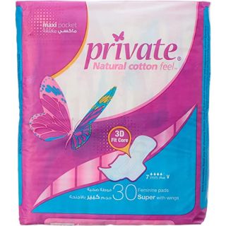 Private Sanitary Napkins super with wings, 30 Pads