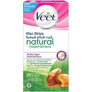 Veet Hair Removal Natural Cold Wax Strips Argan Oil Legs 20 Count