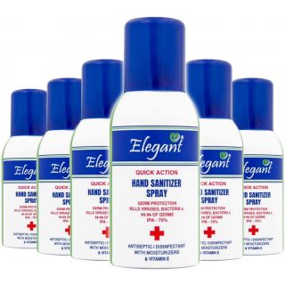 Elegant Hand Sanitizer Spray – 100ml – Pack of 6 – 70% IPA – Advanced Germ Protection – Moisturizers & Vitamin E

