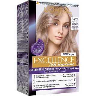 L'Oreal Paris Excellence Ash Supreme AntiBrass Permanent Hair Colour, 9.12 Cool Pearl Very Light Blonde, 250 ml