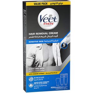 
Veet for Men, Hair Removal Cream with Ginseng Extract for Chest and Back, Sensitive Skin, 200ml, Pack of 2
