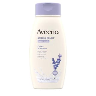 Aveeno Stress Relief Body Wash with Soothing Oat, Lavender, Chamomile & Ylang-Ylang Essential Oils, Dye- & Soap-Free Calming Body Wash for Shower Gentle on Sensitive Skin, 18 fl. oz