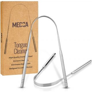 Tongue Scraper - Stainless Steel Tongue Cleaner Brush for Help Getting Rid of Bad Breath and Bacteria | Food Scraper to Keep Your Mouth & Teeth Healthy and Clean - Essential Dental Hygiene Kit
