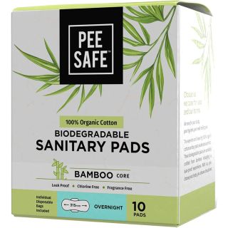 Pee Safe Organic Cotton, Biodegradable Sanitary Pads (Pack of 10, Overnight)