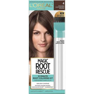 L'Oreal Paris Magic Root Rescue 10 Minute Root Hair Coloring Kit, Permanent Hair Color with Quick Precision Applicator, 100 percent Gray Coverage, 4 Dark Brown, 1 kit (Packaging May Vary)
