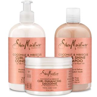 Shea Moisture Coconut and Hibiscus Combination Pack - 13 oz. Curl & Shine Shampoo, 13 oz. Curl & Shine Conditioner & 12 oz. Curl Enhancing Smoothie