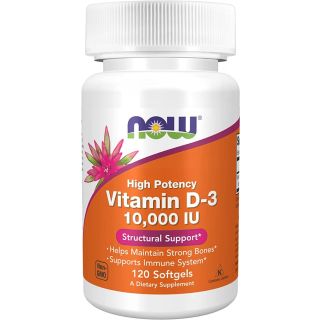 NOW Supplements, Vitamin D-3 10,000 IU, Highest Potency, Structural Support, 120 Softgels