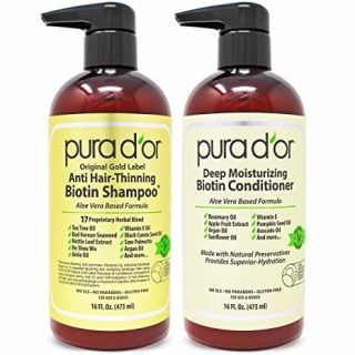 PURA D'OR Anti-Thinning Biotin Shampoo & Conditioner, CLINICALLY TESTED Proven Results, DHT Blocker Thickening Products For Women & Men, Color Treated Hair, Original Gold Label Hair Care Set, 16oz x2
