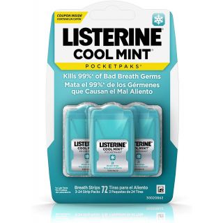 Listerine Cool Mint Pocketpaks Breath Strips Kills Bad Breath Germs, 24-Strip Pack, 3 Pack

