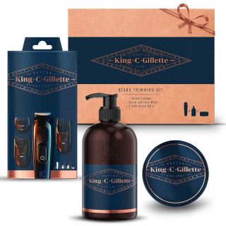 King C. Gillette Beard Grooming Kit for Men, Beard Trimmer + Beard & Face Wash + Beard Balm, Gift Set Ideas for Him/Dad