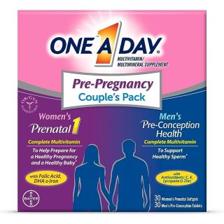 One A Day Men's & Women's Pre-Pregnancy Multivitamin including Vitamins A, Vitamin C, Vitamin D, B6, B12, Folic Acid & more, 30+30 Count, Supplement for Before, During, and Postnatal