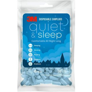 3M Disposable Earplugs, Hearing Protection for Quiet & Sleep, Light Blue, 32 NRR, 80 pairs in a resealable bag
