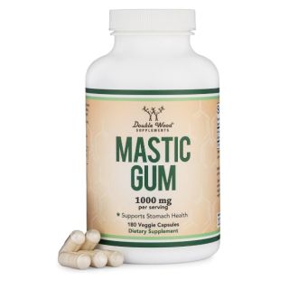 Double Wood Supplements Mastic Gum Capsules 180 Count (1,000mg per Serving) Genuine Chios Mastic Gum Capsules for Stomach, Liver, Digestive, and Overall Support