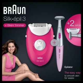 Braun Silk epil 3 3-420 epilator Raspberry Pink - Corded epilator with 2 extras - including a Bikini Trimmer
