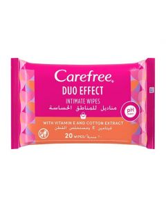 Carefree Duo Effect Intimate Wipes With Vitamin E And Cotton Extract 20pcs