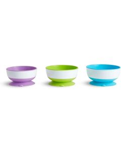 Munchkin Stay Put Suction Bowls with Suction Cup, Pack of 3, Blue/Green/Purple