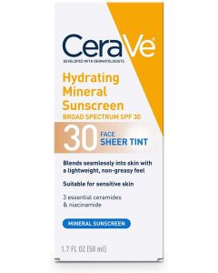 CeraVe Tinted Sunscreen with SPF 30 | Hydrating Mineral Sunscreen With Zinc Oxide & Titanium Dioxide | Sheer Tint for Healthy Glow | 1.7 Fluid Ounce
