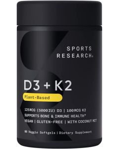 Sports Research Vitamin K2 + D3 with Organic Coconut Oil for Better Absorption