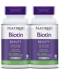 Natrol, Biotin, 10,000 mcg, Pack of 2 Bottles, 100 Tablets Each