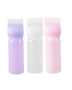Minkissy 3pcs Hair Dye Bottle Root Comb Applicator Dispensing with Graduated Scale Salon Hair Coloring, Dye and Scalp Treament Essential (White Purple Pink)