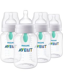 Philips AVENT Anti-Colic Baby Bottles with AirFree Vent, 9oz, 4pk, Clear, SCY703/04