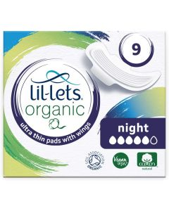Lil-Lets Organic Pads - 100% Organic Cotton Top Cover & Absorbent Core - Plastic Free - Biodegradable - Ultra Thin Pads With Wings - Fragrance Free - Pure Protection - Superior Comfort - 9 units