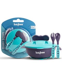 Baybee Silicone Suction Baby Feeding Bowl with Lid, Suction Cup, Soft Spoon & Fork Set for Baby Feeding, First Stage Feeding Baby Bowls Tableware Set | Baby Bowl & Spoon Set for Baby Kids (Blue)
