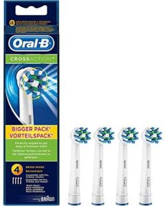 Oral-B Cross Action Electric Toothbrush Head with CleanMaximiser Technology, Angled Bristles for Deeper Plaque Removal, Pack of 4, White
