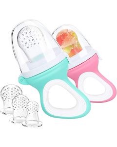 2 PCs Baby Food Fruit Feeder Pacifier with 3 PCs Replacement Silicone Pouches Fresh Food Teething Toy for Toddlers Infant