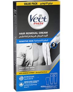 
Veet for Men, Hair Removal Cream with Ginseng Extract for Chest and Back, Sensitive Skin, 200ml, Pack of 2