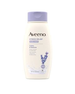 Aveeno Stress Relief Body Wash with Soothing Oat, Lavender, Chamomile & Ylang-Ylang Essential Oils, Dye- & Soap-Free Calming Body Wash for Shower Gentle on Sensitive Skin, 18 fl. oz