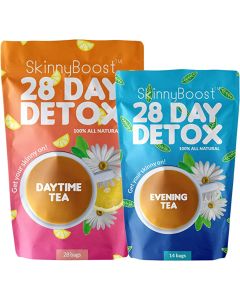 SkinnyBoost 28 Day Detox Tea Kit-1 Daytime Tea (28 Bags) 1 Evening Detox Tea (14 Bags) Non GMO, Vegan, Reduce Bloating, All Natural Detox and Cleanse
