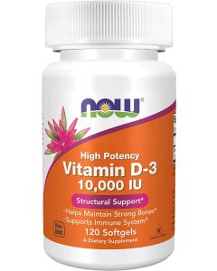 NOW Supplements, Vitamin D-3 10,000 IU, Highest Potency, Structural Support, 120 Softgels