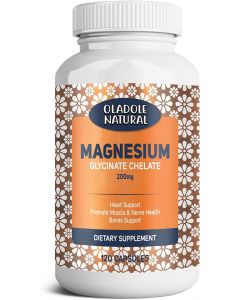 Oladole Natural Magnesium Glycinate Chelate Supplement 200 mg for each Cap with Organic Vegetables for Sleep, Calm, Anxiety, Muscle Cramp & Stress Relief – Gluten Free, Non GMO - 120 Capsules
