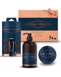 King C. Gillette Beard Grooming Kit for Men, Beard Trimmer + Beard & Face Wash + Beard Balm, Gift Set Ideas for Him/Dad