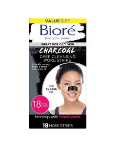 Bioré Charcoal Deep Cleansing Pore Strips, Nose Strips for Blackhead Removal on Oily Skin, with Instant Pore Unclogging, Features Natural Charcoal, See 3x Less Oil, 18 Count