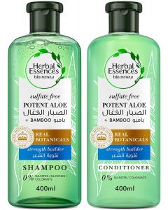 Herbal Essences Sulfate Free Potent Aloe + Bamboo Shampoo & Conditioner for Dry Hair and Frizzy Hair, 400 ml