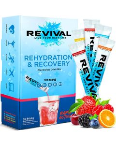 Revival Rapid Rehydration Electrolytes Powder - High Strength Vitamin C, B1, B3, B5, B12 Supplement Sachet Drink, Effervescent Electrolyte Hydration (Assorted Flavor, 30 Count (Pack of 1))