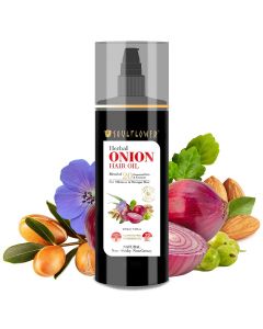 Onion Oil by Soulflower for Hair Growth, Blend of 20 Essential Oils & Natural Extracts with Ratanjot Herb, 220 ml