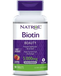 Natrol Biotin Beauty Tablets, Promotes Healthy Hair, Skin & Nails, Helps Support Energy Metabolism, Helps Convert Food Into Energy, 5, 000mcg, 90Count