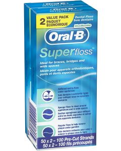Oral-B Super Floss Pre-Cut Strands, Mint, 50 Count twin pack